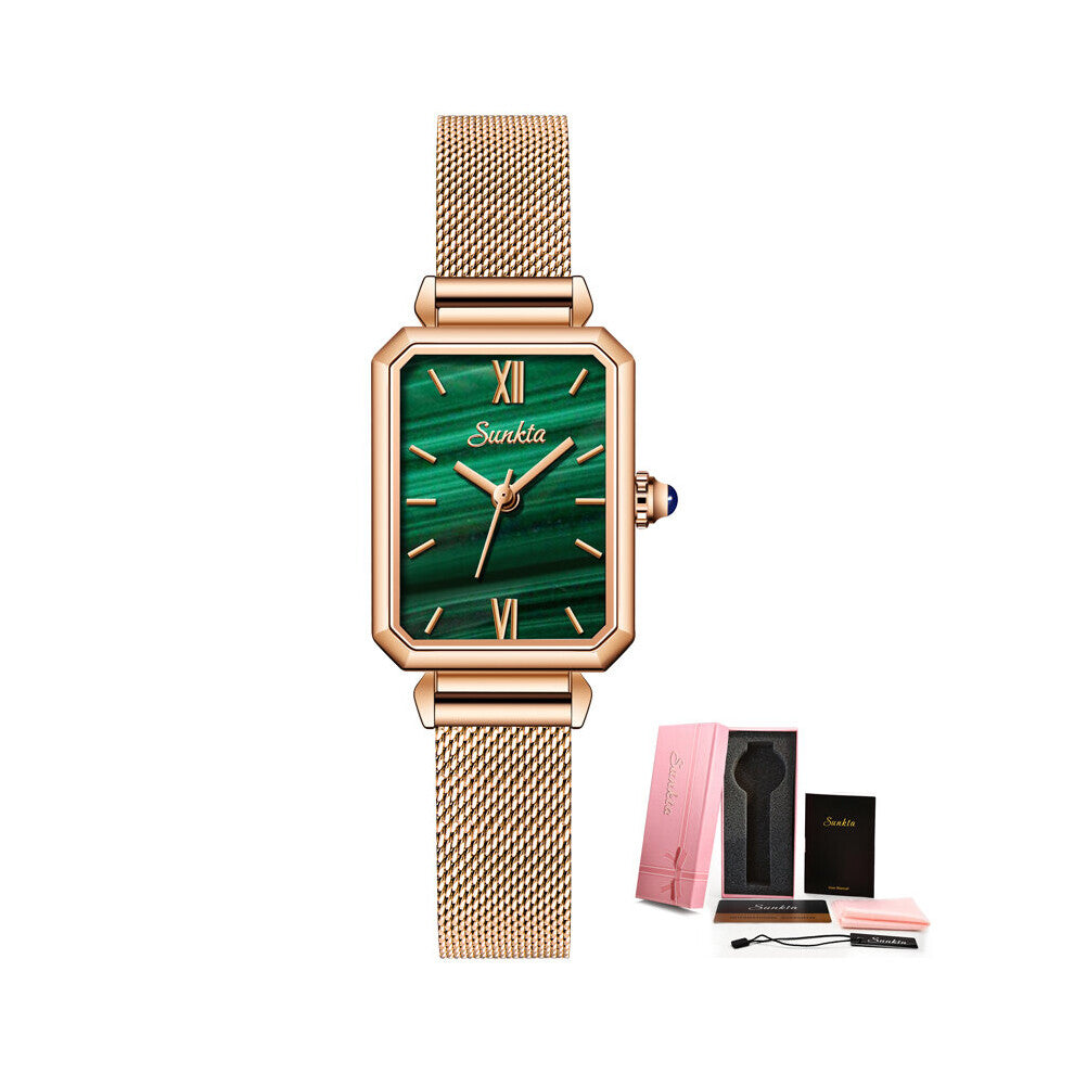 SUNKTA Women Bracelet Watches Quartz Wristwatch Ultra-thin Square Ladies Clock Waterproof Rectangle Rose Watch
