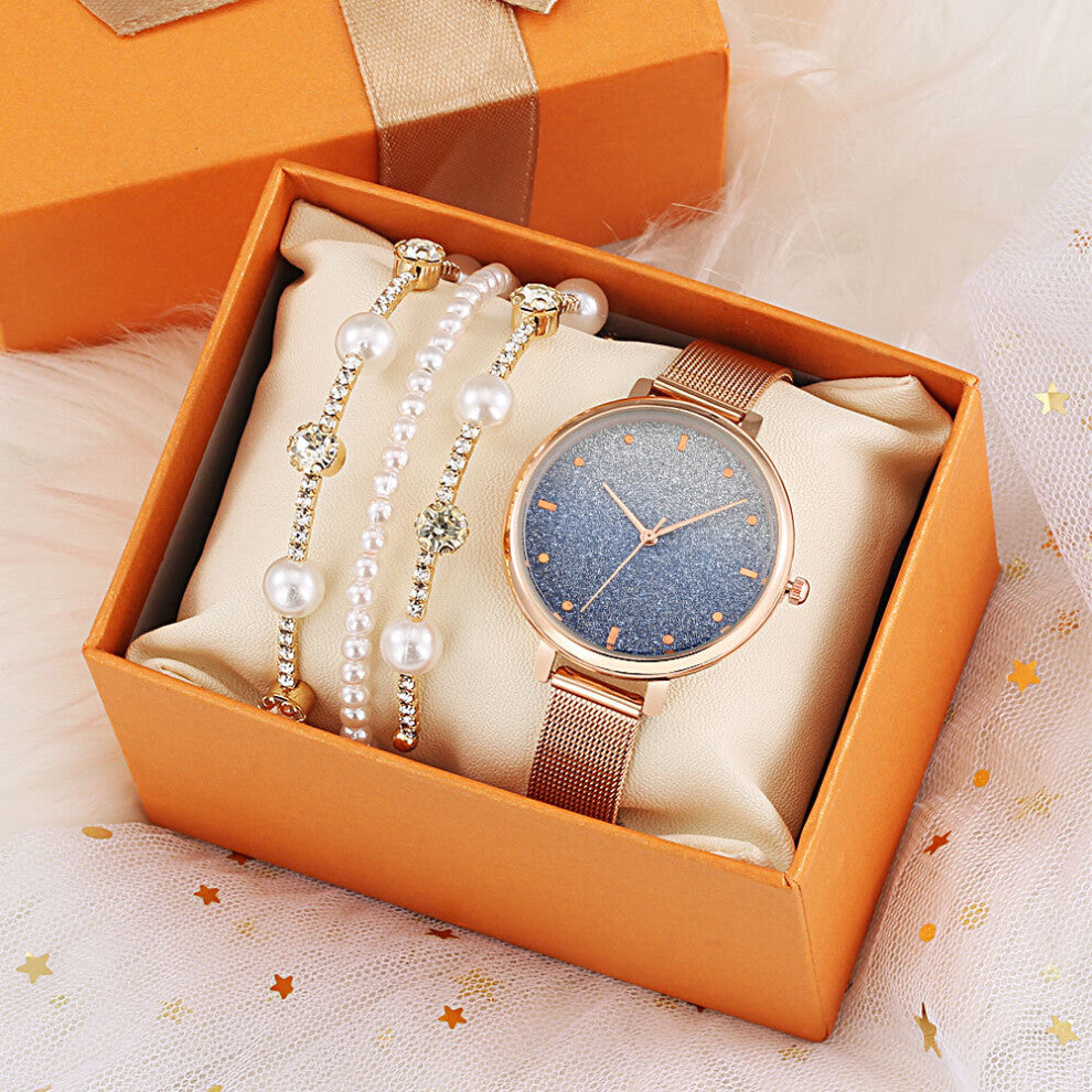 Minimalist Watch Women Bracelet Watch Women Set Ladies Watches Dial Rose Mesh Strap Quartz Wristwatch