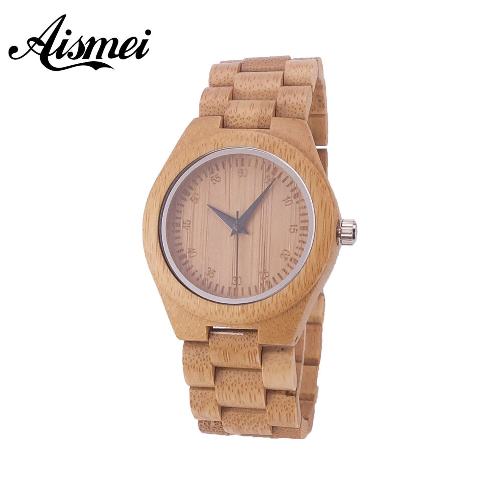 Full Wood Women's Bracelet Watches Bamboo Creative Quartz female Watch Wooden ladies Dress Clock Gift