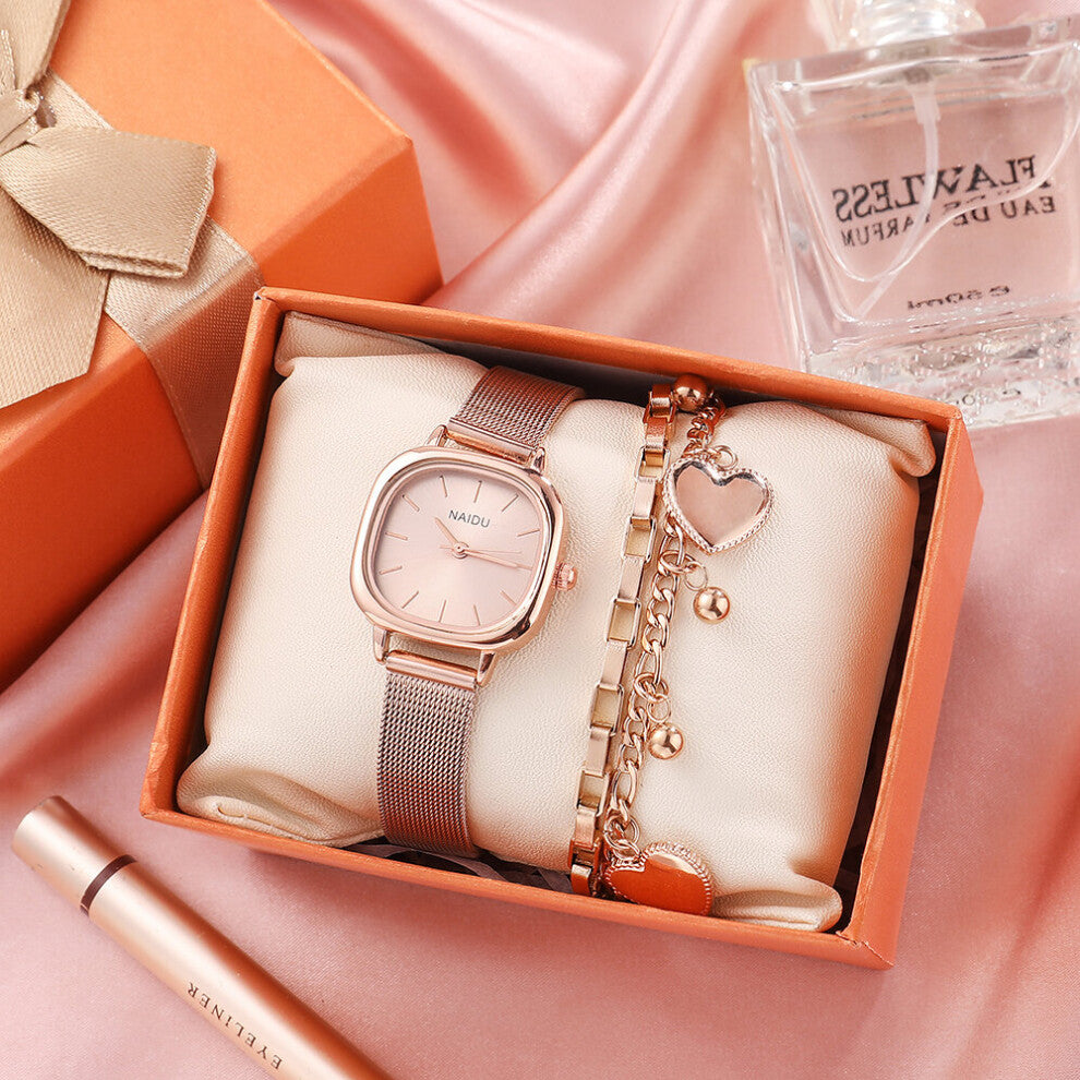 2pcs Set Casual Watch For Women Bracelet Watch IP Plated Ladies Wrist Clock Dress Gfit Montre Femme