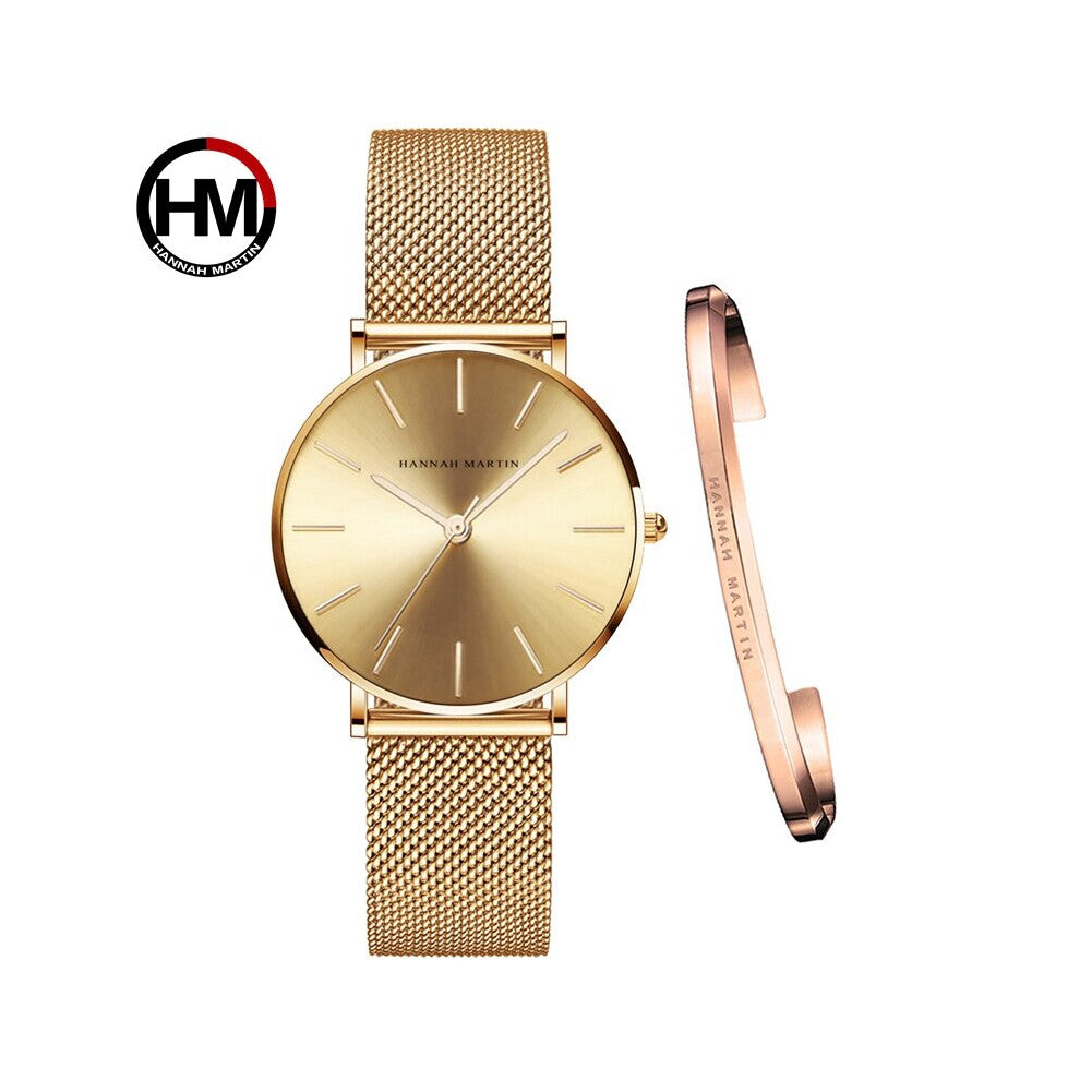 Full Rose 1 Set Bracelet Watch Japan Quartz Creative Waterproof Stainless Steel Mesh Ladies Watches Relogio Feminino