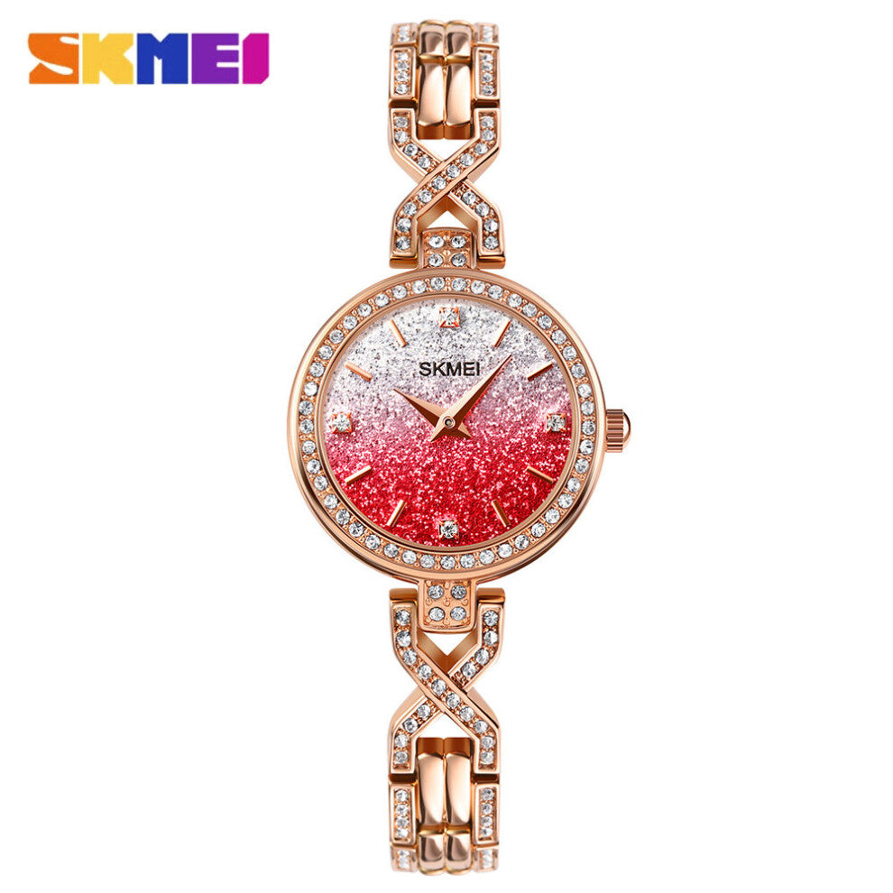 Quartz Watches for Women Rhinestone Rose Creative Steel Bracelet Watch Ladies Casual Waterproof Wristwatch
