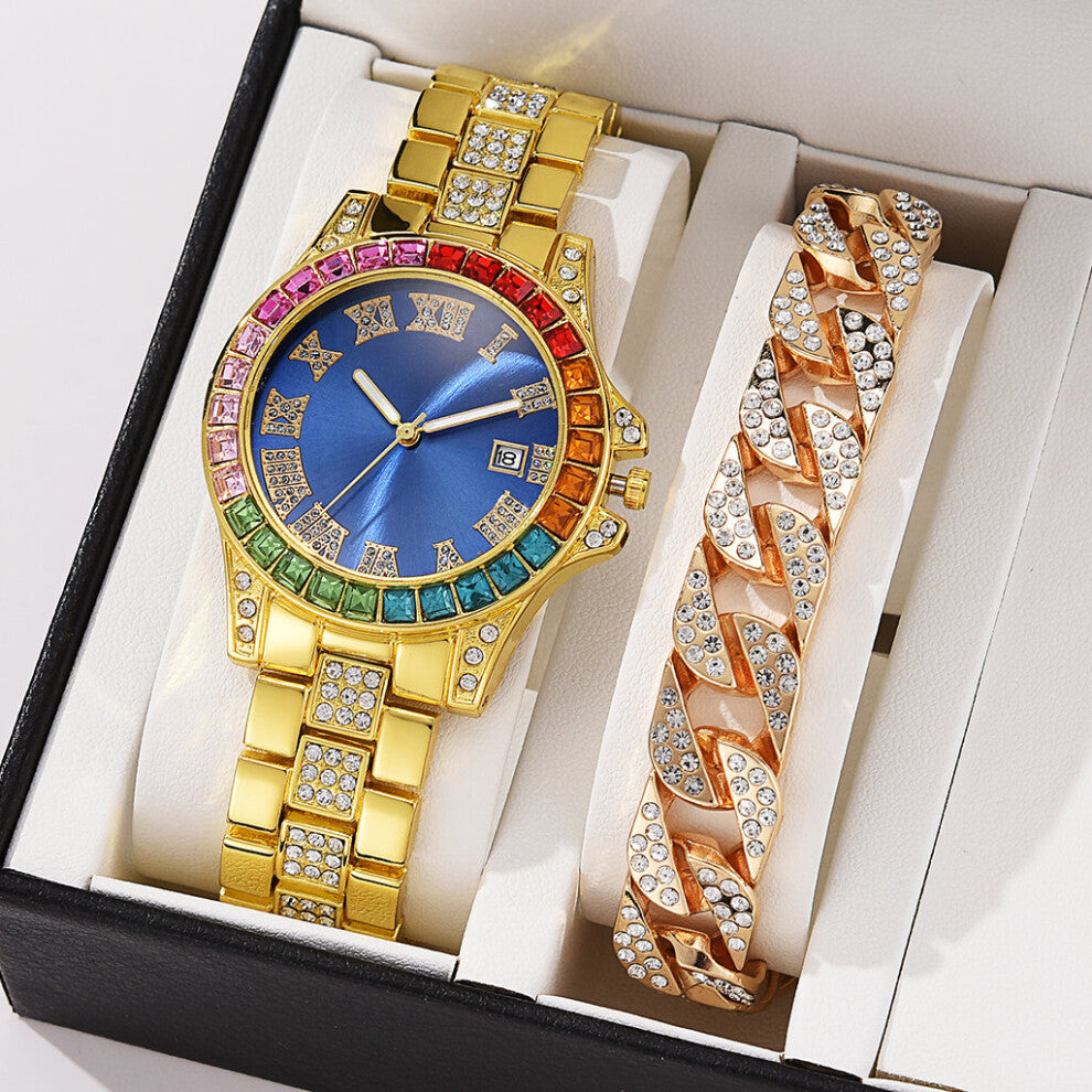 2PCS-Set Rhinestone Watches Women Crystal Quartz Bracelet Watches Ladies Dress Wristwatch Clock Relogios