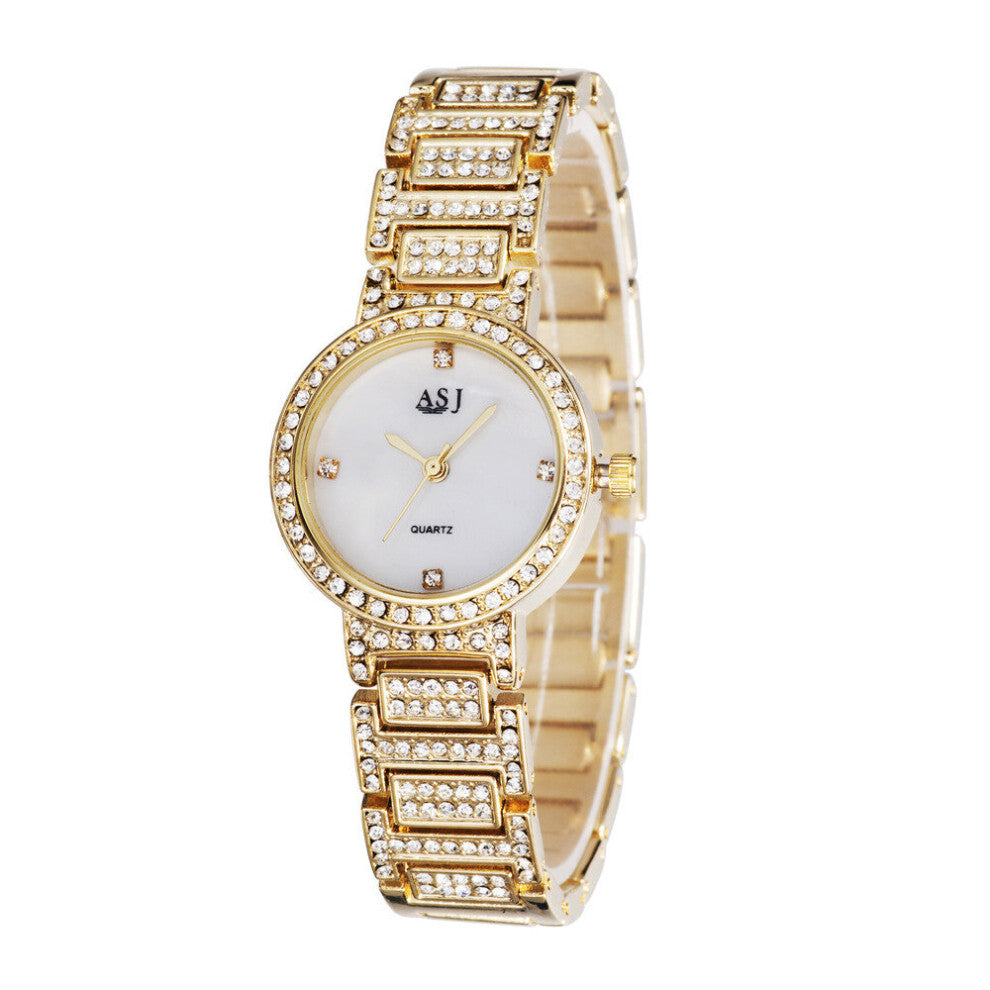 Women Bracelet Watch, Ladies Diamond Quartz Watches, Golden and Silver Steel Band Analog Watch