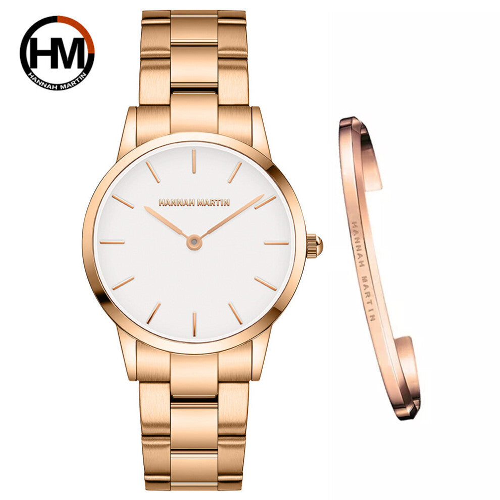 Top Women Bracelet Watches Sets Rose Waterproof Japan Movement Quartz Watch Stainless Steel Band