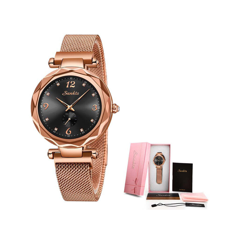 Montre Femme 2019SUNKTA Ladies Watch Women Quartz Watches Mesh Magnet Women's Bracelet Watches Female Clock Relogio Feminino+Box