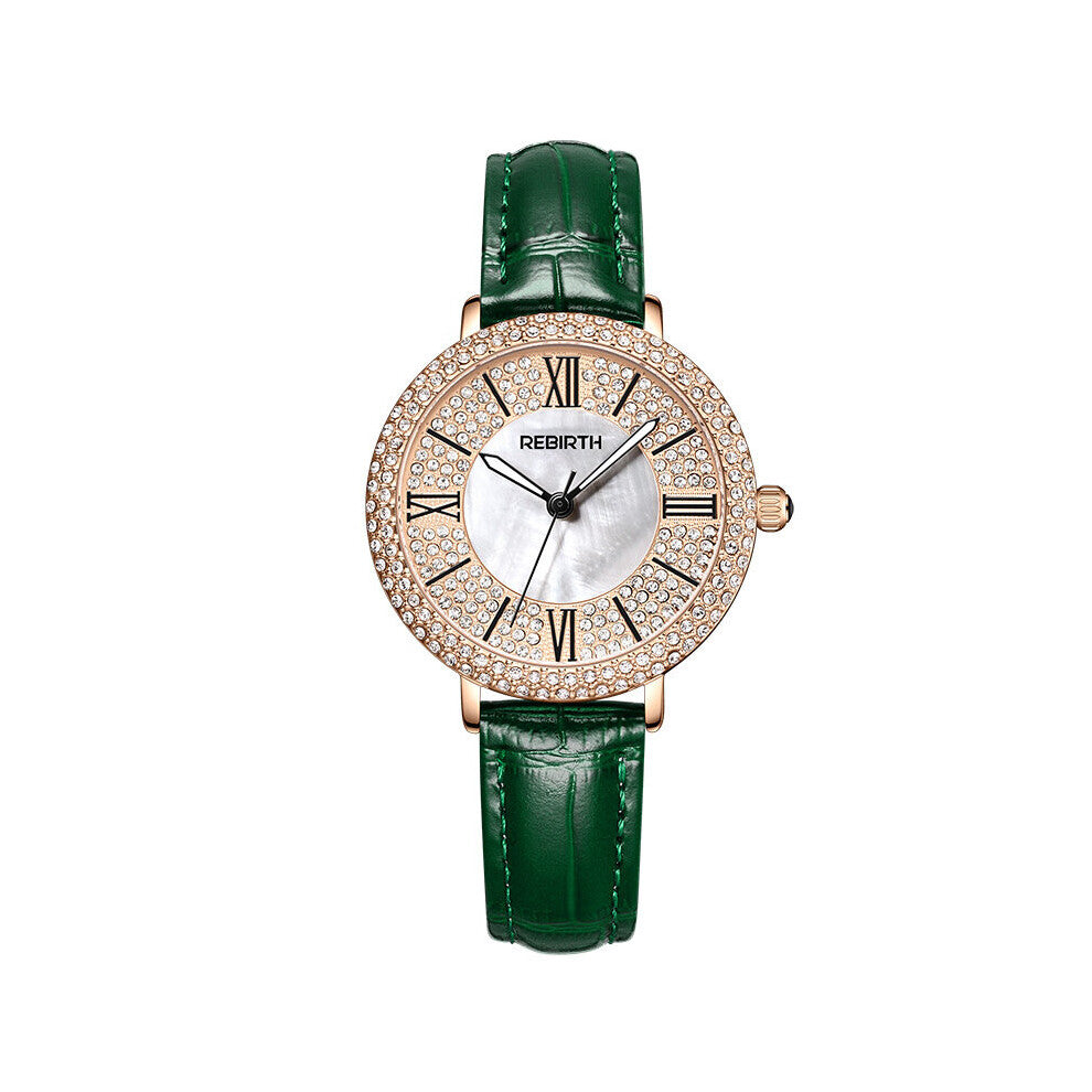 Full Diamond High Ladies Bracelet Watches Green Leather Quartz Sport Women Wristwatch Gift Clock Montre Femme