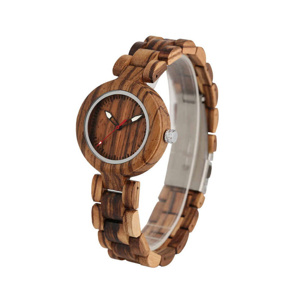 Delicate Wooden Women Bracelet Watches Luminous Pointer Clock Quartz Movement Wristwatch Full Wood Band Reloj for Lady