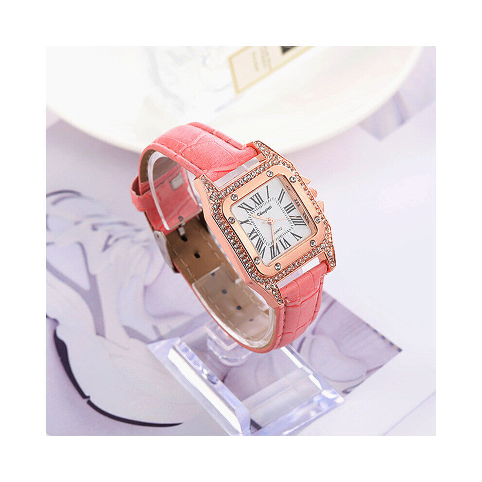 Women Diamond Watch Starry Square Dial Bracelet Watches Set Ladies Leather Band Quartz Wristwatch Female Clock