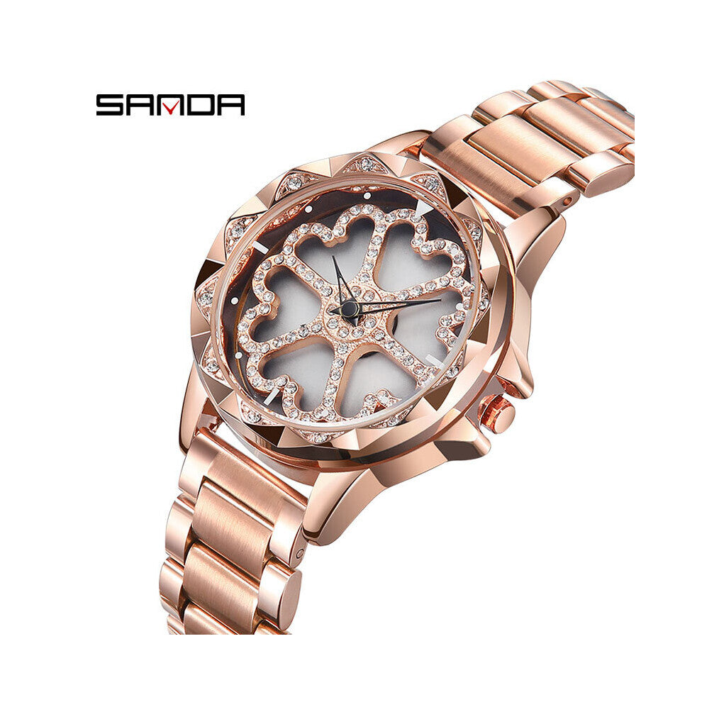 Lady Heart Shaped Rotating Dial Wrist Watch Unique Quartz Relogio Feminino Diamond Bracelet Watches Gift