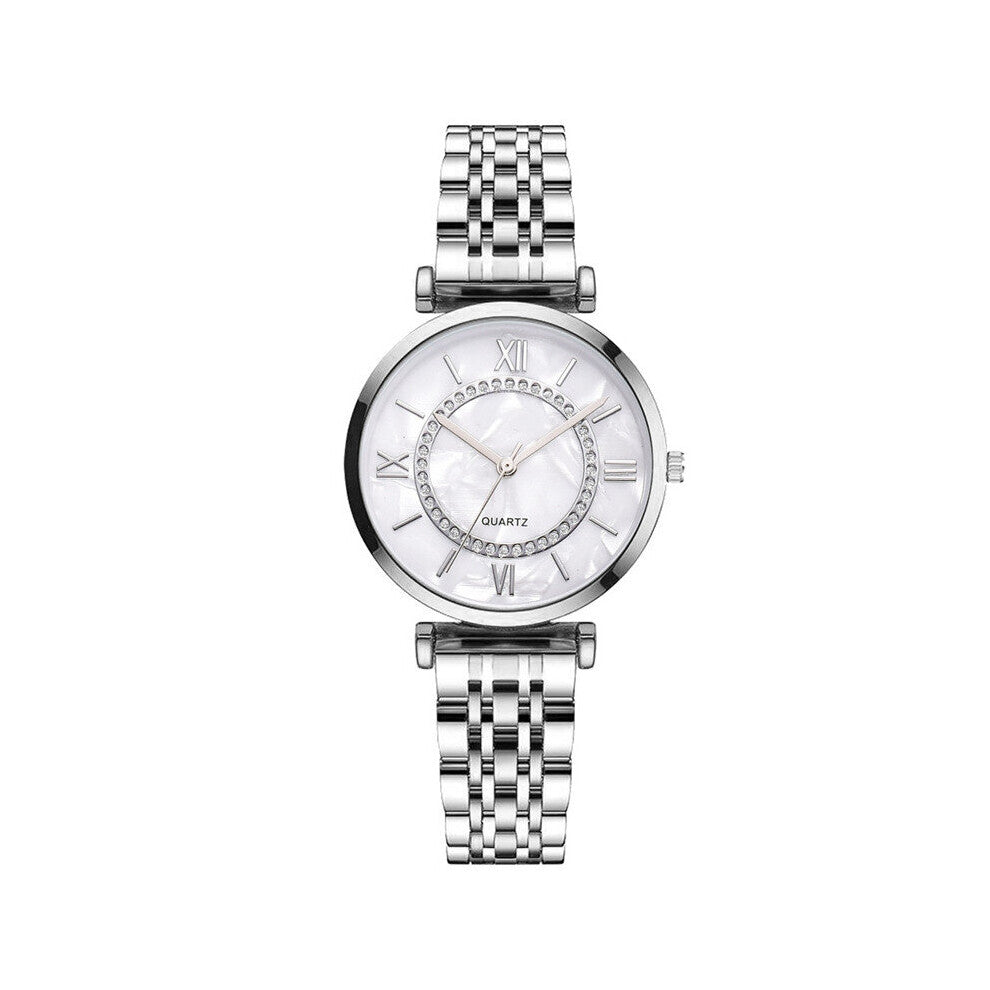 High Women Bracelet Watches Classic Silver Round Scale Dial Quartz Wrist Watch Stainless Steel Band Ladies Watch