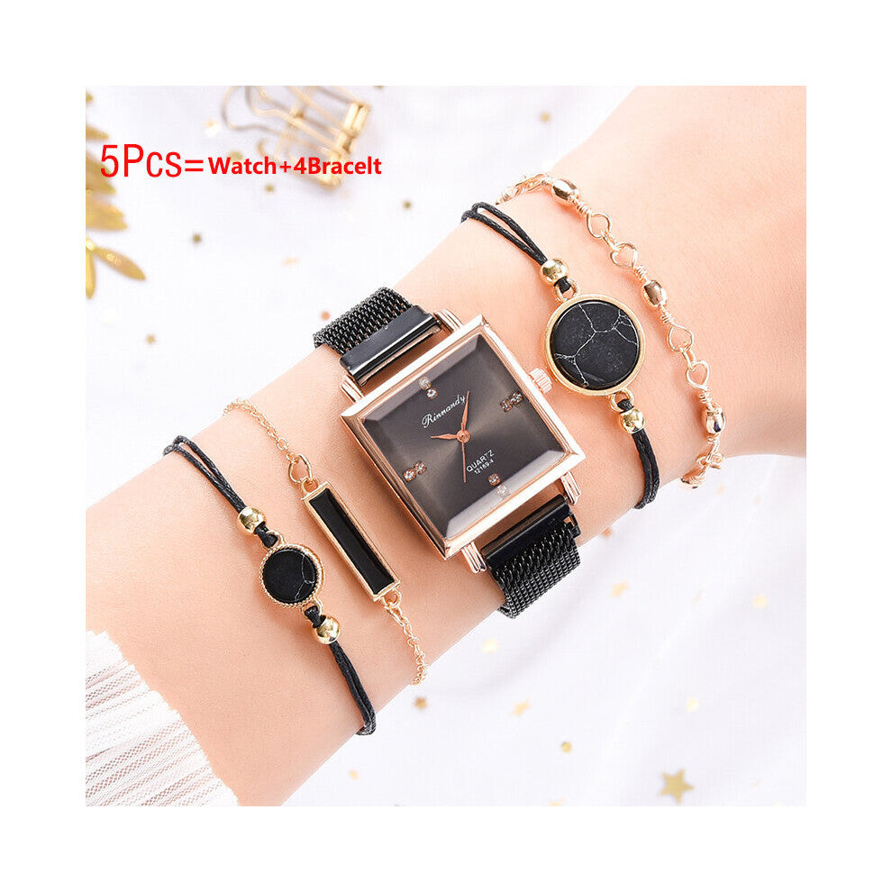 Quartz Watch Women Watches Ladies Wristwatch Bracelet Watch 5pcs Set For Women Dress Mesh Belt Female Clock
