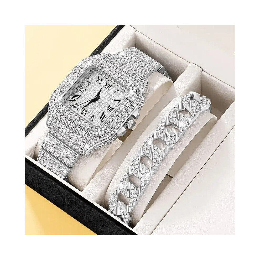 2Pcs Set Diamond Women Watches Watch Ladies Wrist Watches Rhinestone Womens Bracelet Watches