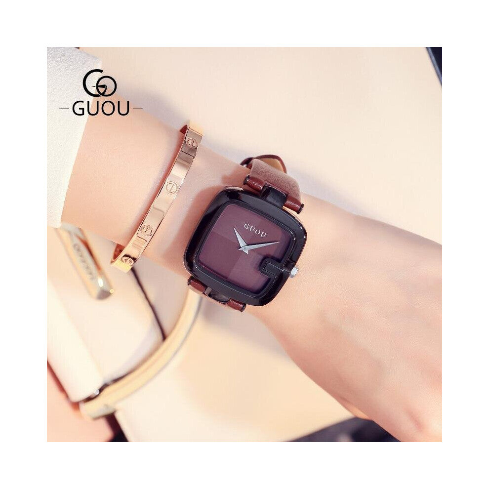 GUOU Women's Watches Square zegarek damski Ladies Bracelet Watches For Women Leather Strap Clock Saati