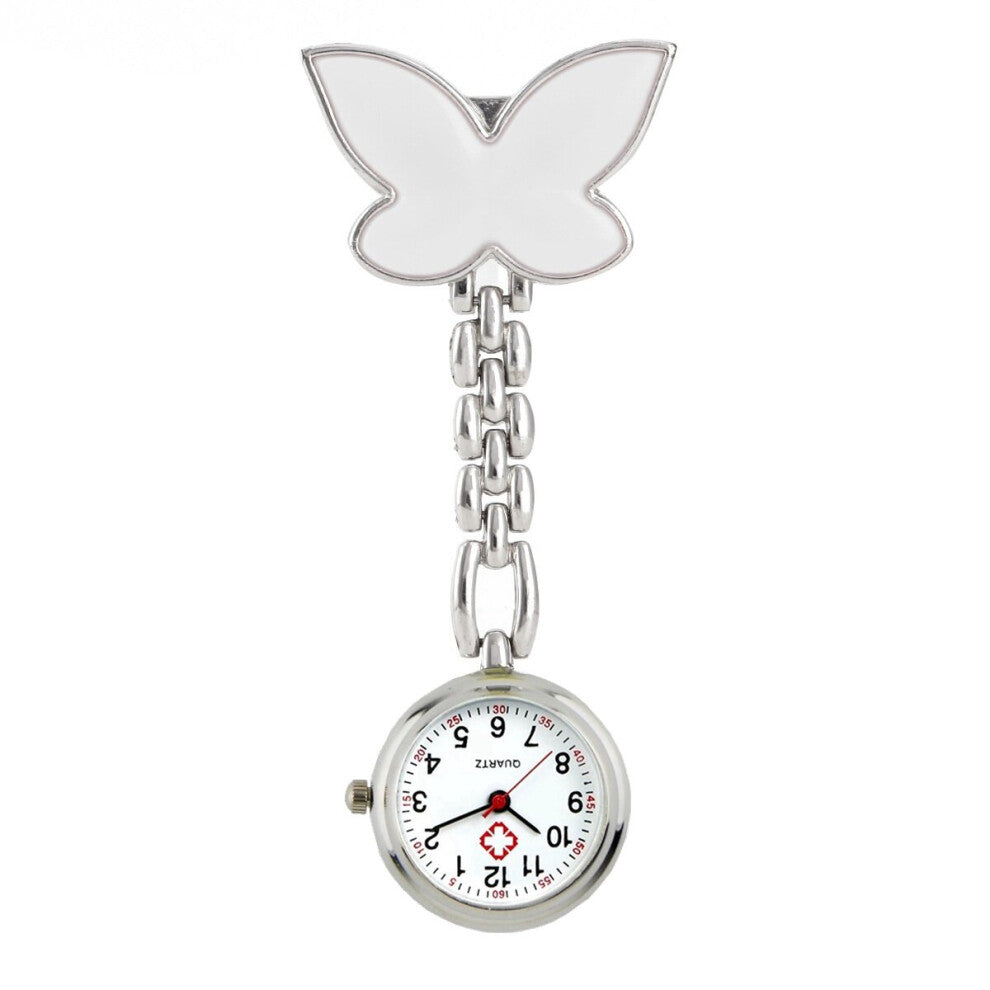 10pcs-lot Pretty Butterfly Shape Alloy Chain Hang Clips Pocket Watches for Hospital Nurse Doctor Women Mens Quartz Watch