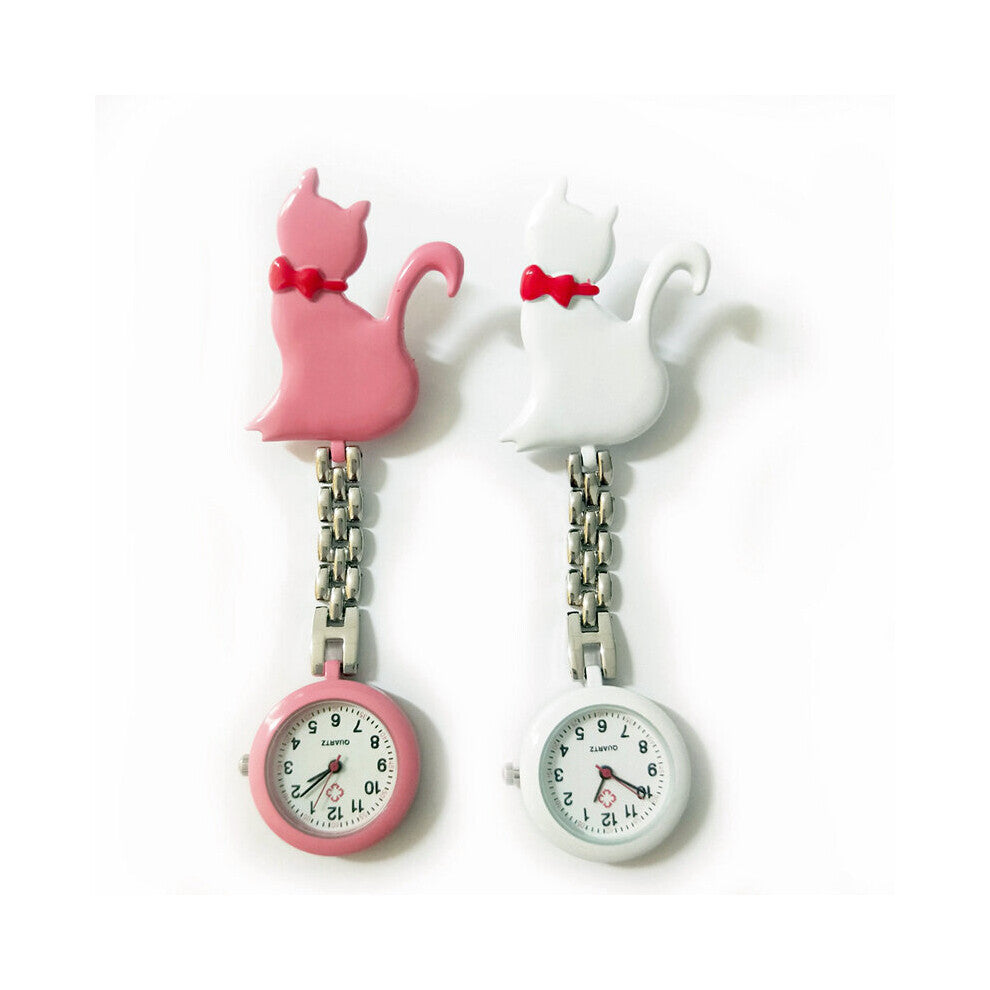 10pcs-Lot Lovely Cat Shape Model Nurse Women Doctor FOB Pocket Watch Hospital Medical Clip Hang Quartz Watches