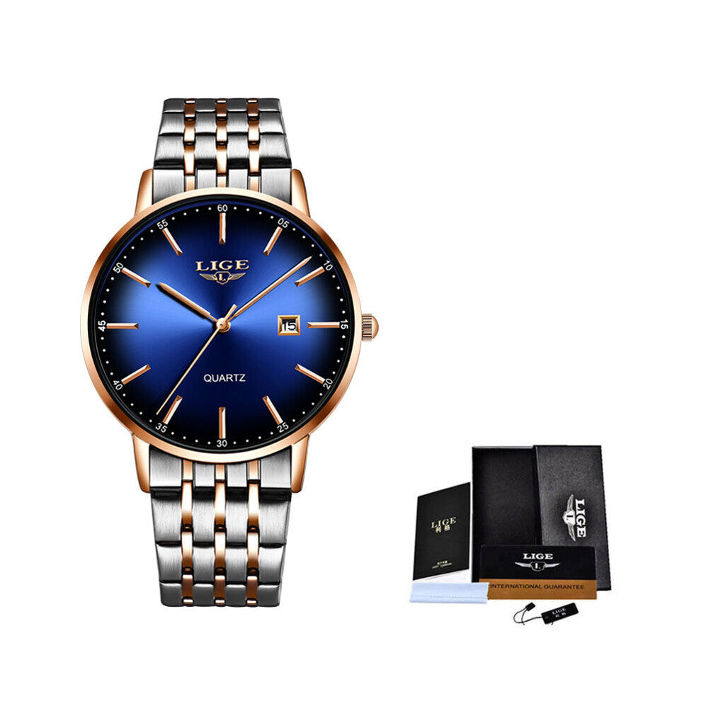 LIGE Women Watches Ladies Top Stainless Steel Calendar Sport Quartz Watch Women Waterproof Bracelet Watches