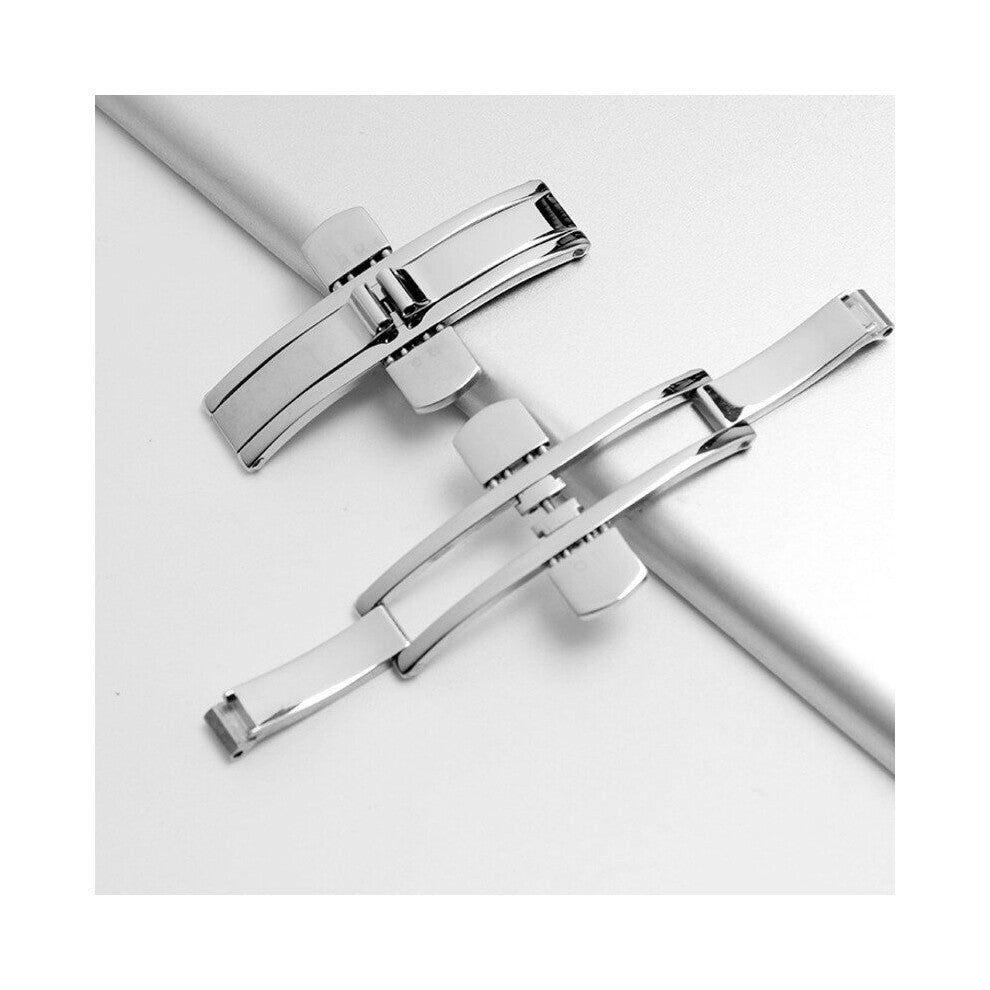 Stainless Steel Watchband Buckle Double Press Butterfly Buckle Watch Strap Buckle Metal Solid Silver Watch Clasp Accessories