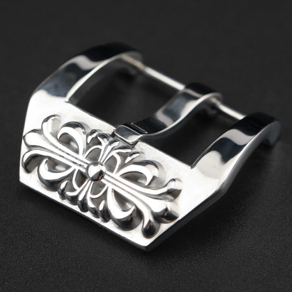 316L Embossed Stainless Steel Buckle 20 22 24MM Silver Personalized Leather Strap Buckle, Watch Accessories
