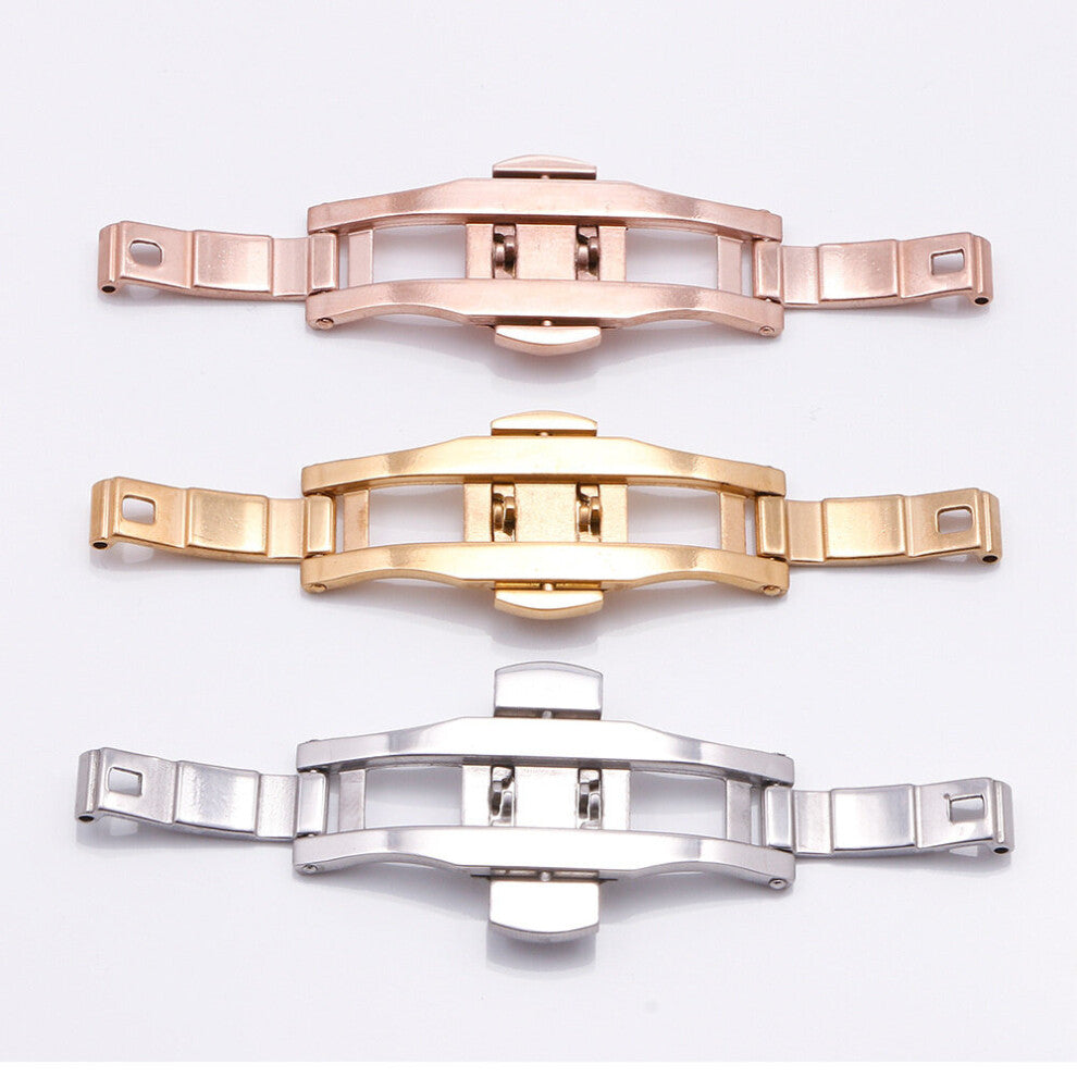 Stainless Steel Men And Women Strap Buckle Double Press Watch Push Button Fold Clasp Butterfly Buckle Watch Clasp Accessories