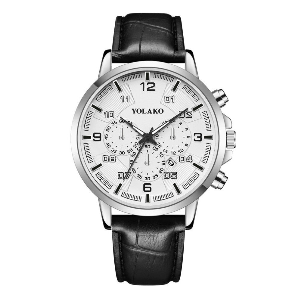 Spring Slim Men's Business Timepiece Three Eyes Calendar Men's Casual Belt Watch