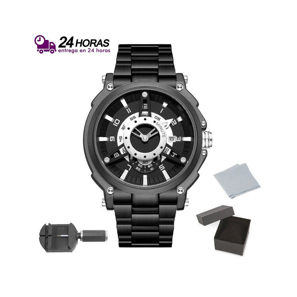 Men's steel watch leather bracelet leather camping sports watches men chronograph with box aquatic 30 meters Spain PLAZA 24 hours