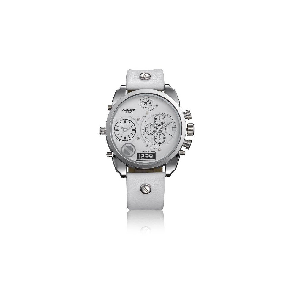 Watch Men Leather Bracelet Mens Watches Daul Time Zones Date Military Wirstwatches Sports Relogio Masculino Erkek Cagarny