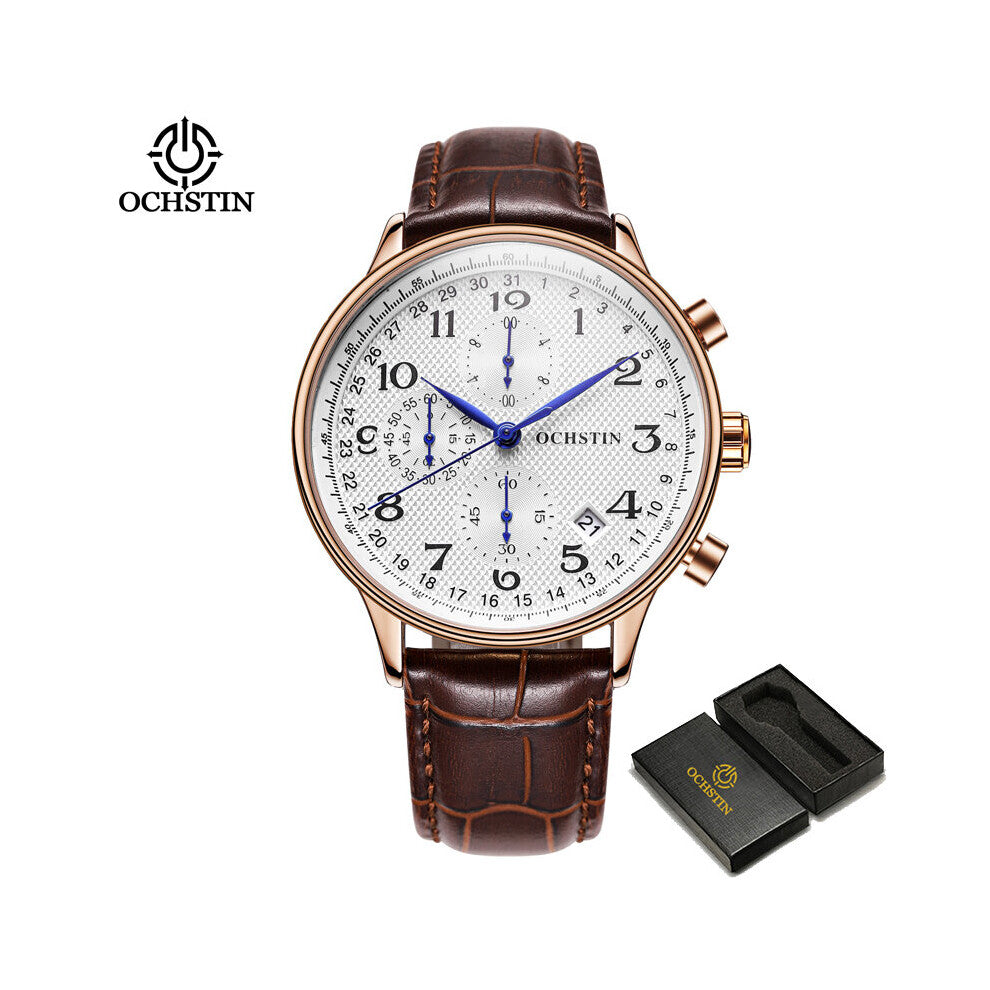 Mens Watches Top Leather Bracelet Male Clock Analog Quartz Sport Chronograph Wristwatch 30m Water Resistant