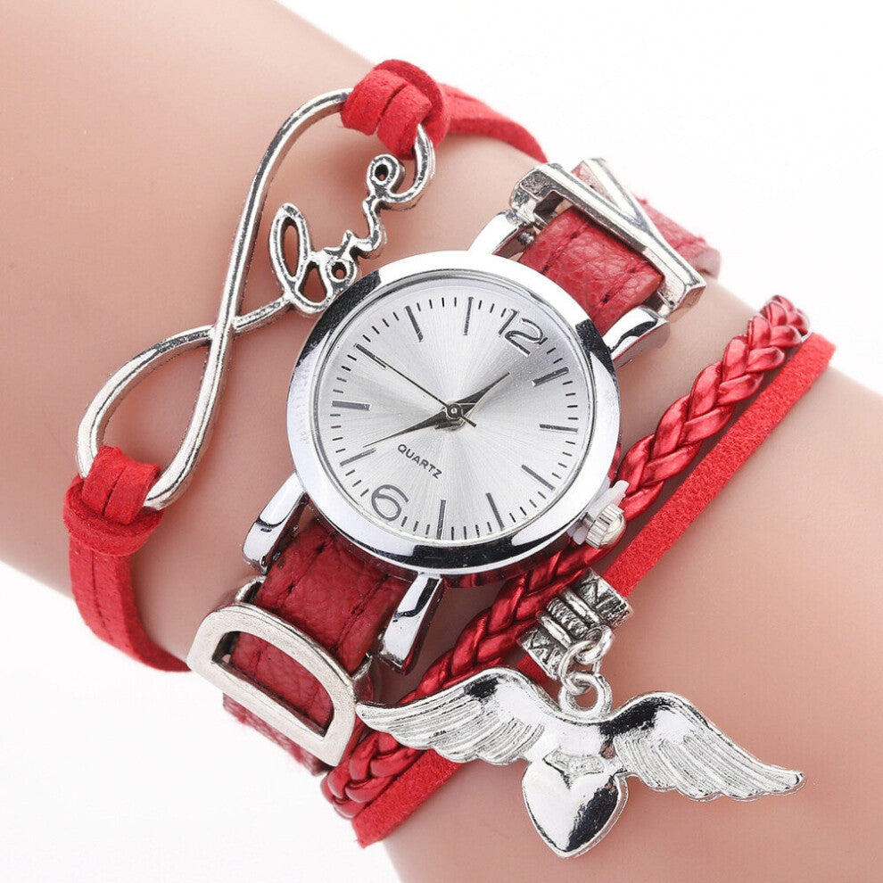 Duoya Watches For Women Silver Heart Pendant Leather Belt Quartz Clock Ladies Wrist Watch Bracelet Zegarek Damski