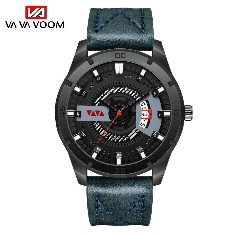 Mens Watches Waterproof Clock VAVAVOOM Calendar Male Watch Men's Leather Sport Military Wristwatch for Men