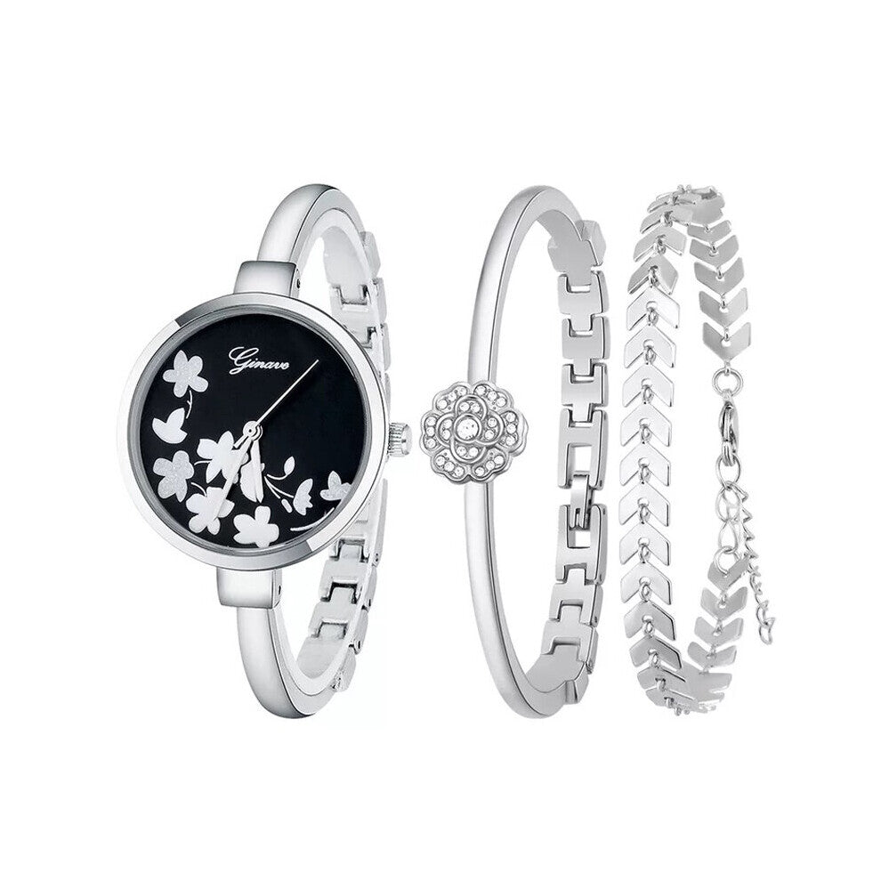 Ginave Watch 3 PCS set Women Bracelets Watches Jewelry Ladies Famale Girl Hour Casual Quartz Wristwaches Gift For Womens