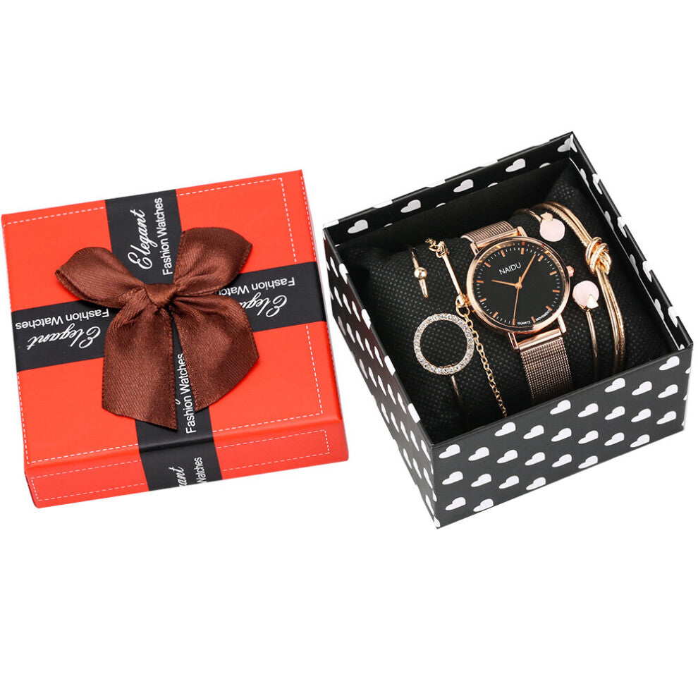 Women's Bracelet Watches Set Rose Quartz Analog Watches for Ladies Stainless Steel Strap Wristwatch for Female