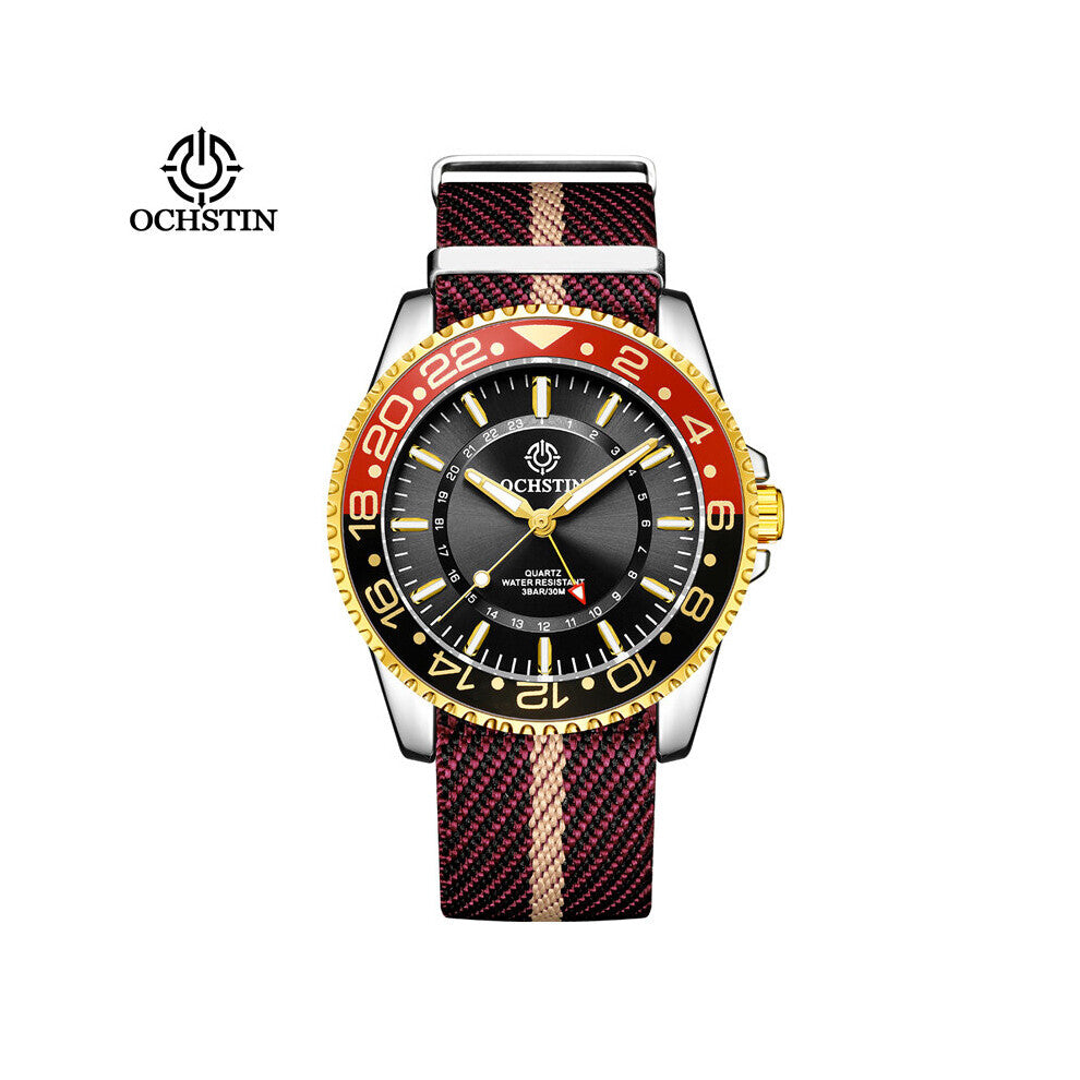 Quartz Watches Men Military Nylon Strap Casual Rotating Bezel 24-hour Dual Time Waterproof Male Sports Watch