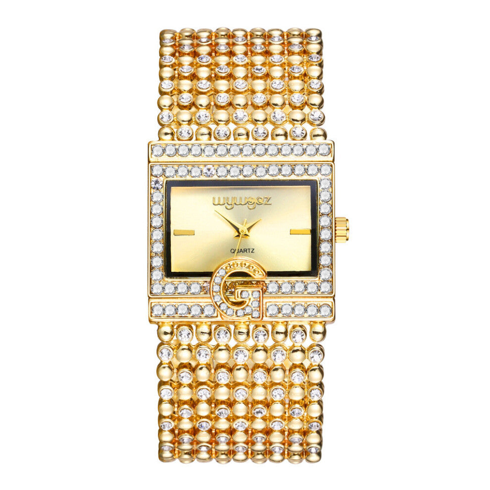Famous Women Bracelet Watch Casual Golden Stainless Steel Quartz Clock Female Rhinestone Dress Wristwatch