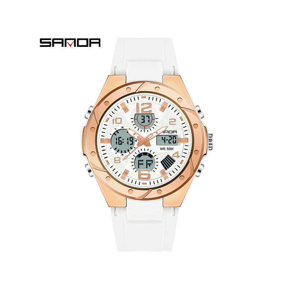 Women Outdoor Sports Multifunctional Dual Display Watch Luminous HD LED Casual Womens Watches Alarm Clock