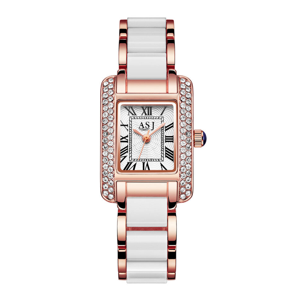 Women Diamond Watch Starry Square Dial Bracelet Watches Set Ladies Ceramic Strap Quartz Wristwatch Female Clock Zegarek Damski