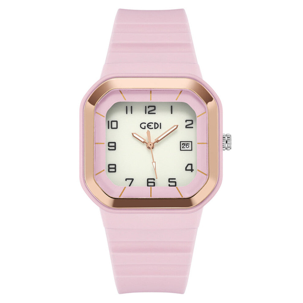 38mm Square Watches for Women Girls and Boys, Silicone Strap Calendar Luminous Waterproof Female Quartz Wrist Watch