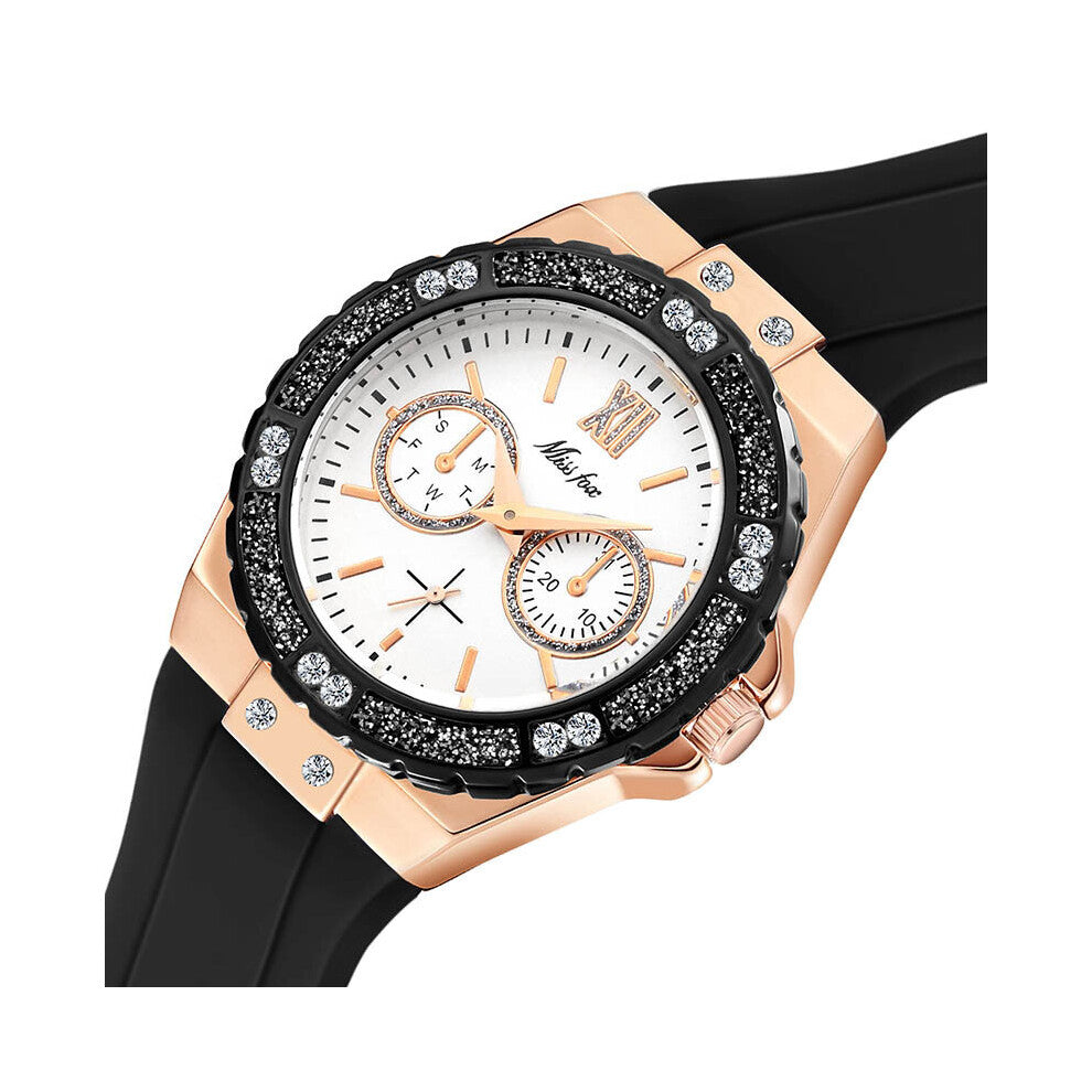 Women's Watches Chronograph Rose Sport Watch Ladies Diamond Rubber Band Xfcs Analog Female Quartz Wristwatch
