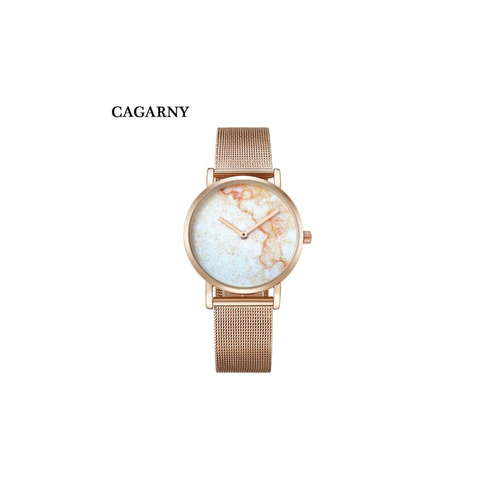 Cagarny Women Watches Rose Steel Mesh Bracelet Watch Women Marble Quartz Men's Wristwatches