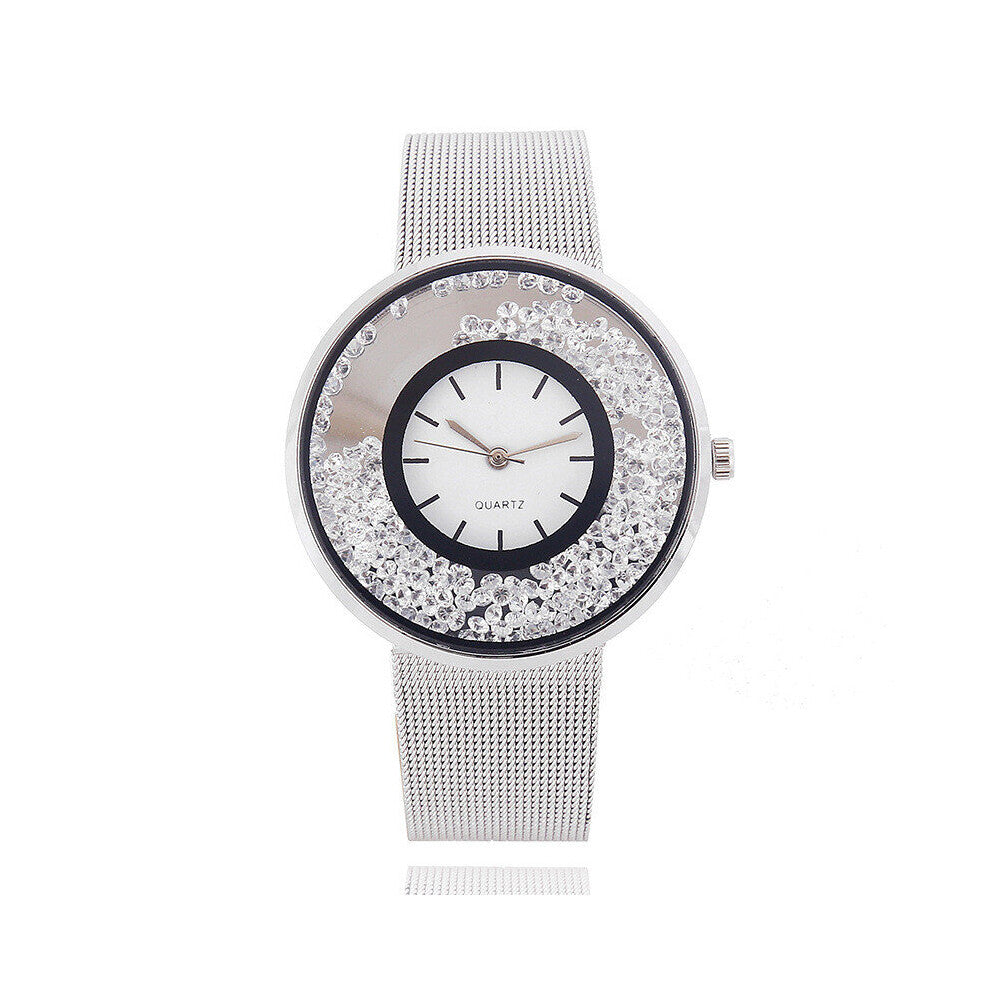 Stainless Steel Rose & Silver Band Quartz Watch Women Rhinestone Watches Valentine Gift montre femm