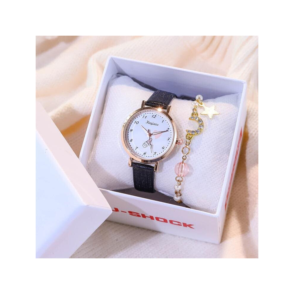 Macaron Quartz Numbers Dial Watch for Ladies Stainless Steel Dial Casual Bracelet Watch Leather Wrist Watch for Women
