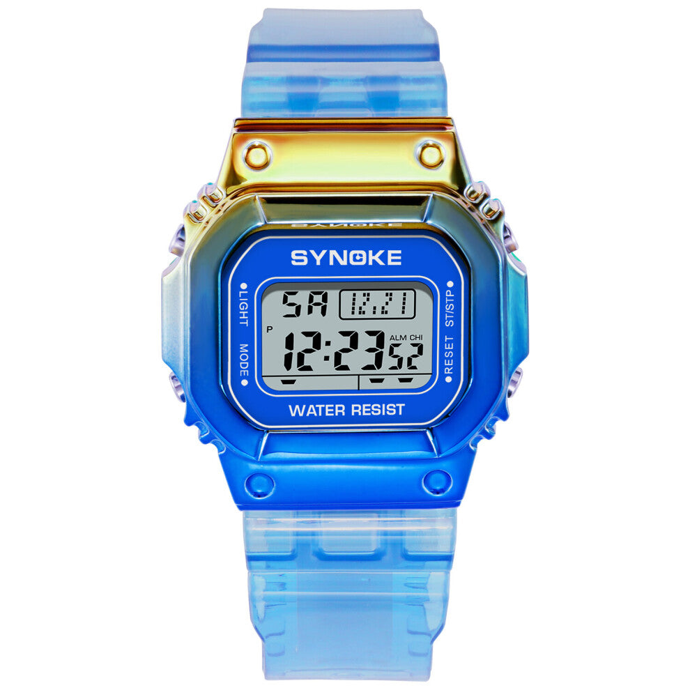 Colorful Women Digital Watch, Multifunction Waterproof Sport Watches Rectangle Dial Transparent Strap Female Wristwatch