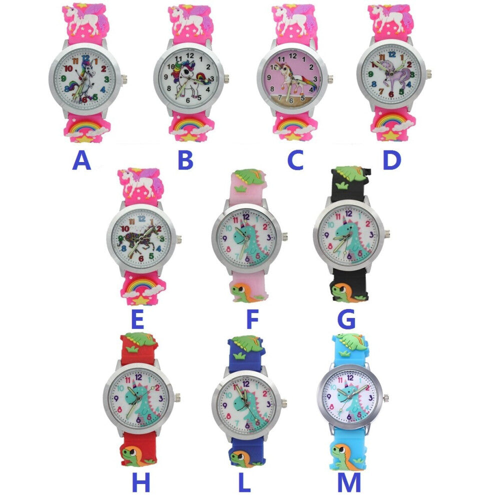 10pcs-lot rainbow unicorn dinosaur kids children girls boys students silicone quartz watches party wrist sport watches