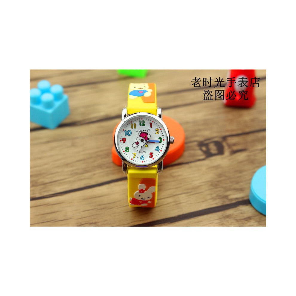 children Cartoon Rabbit and bear Analog 3D band Girls Boys Children Wrist Kids Watches silicone strap watch