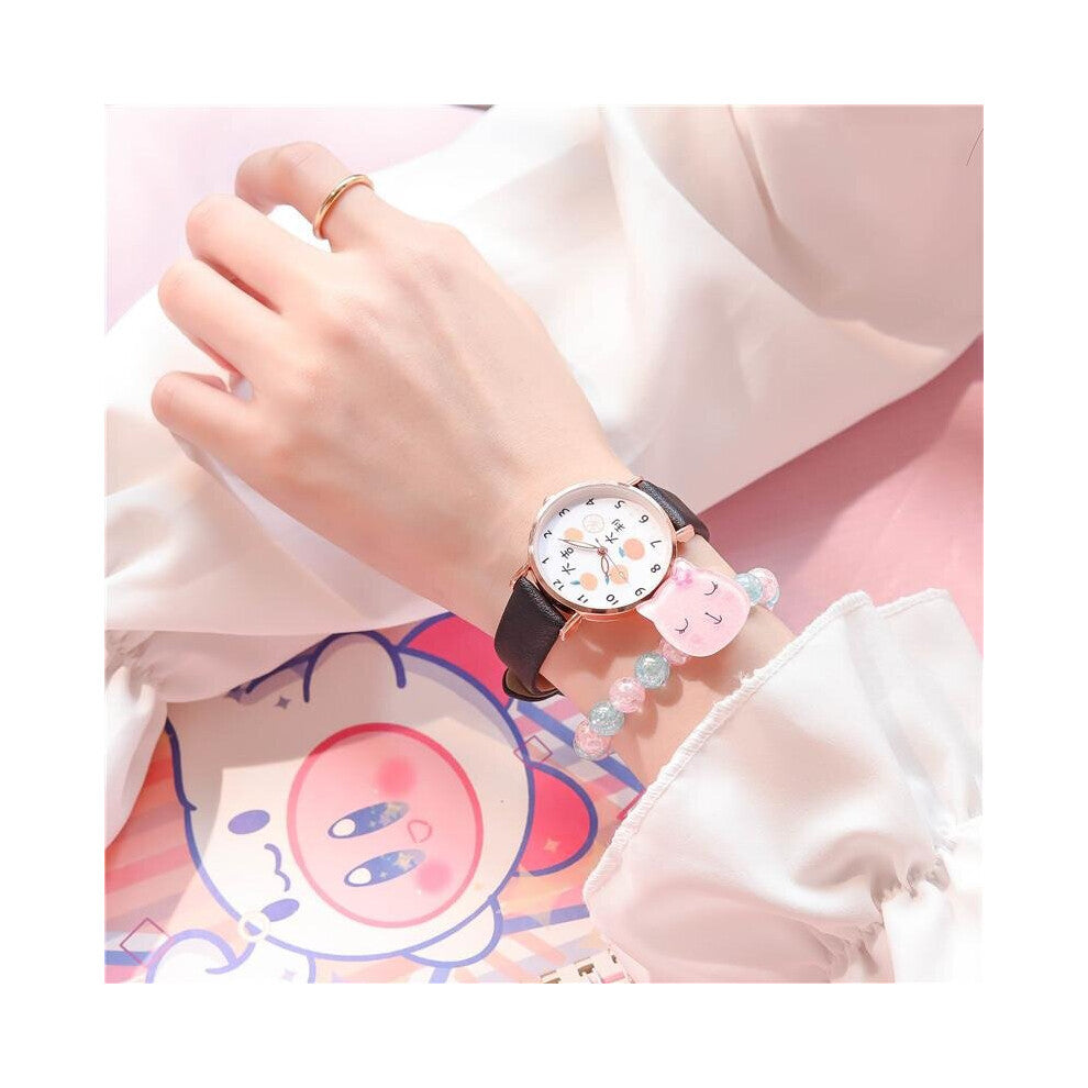 Round Quartz Dial Casual Wrist Watches Leather Strap Fashionable Clock Waterproof Wristwatch for Children Gift