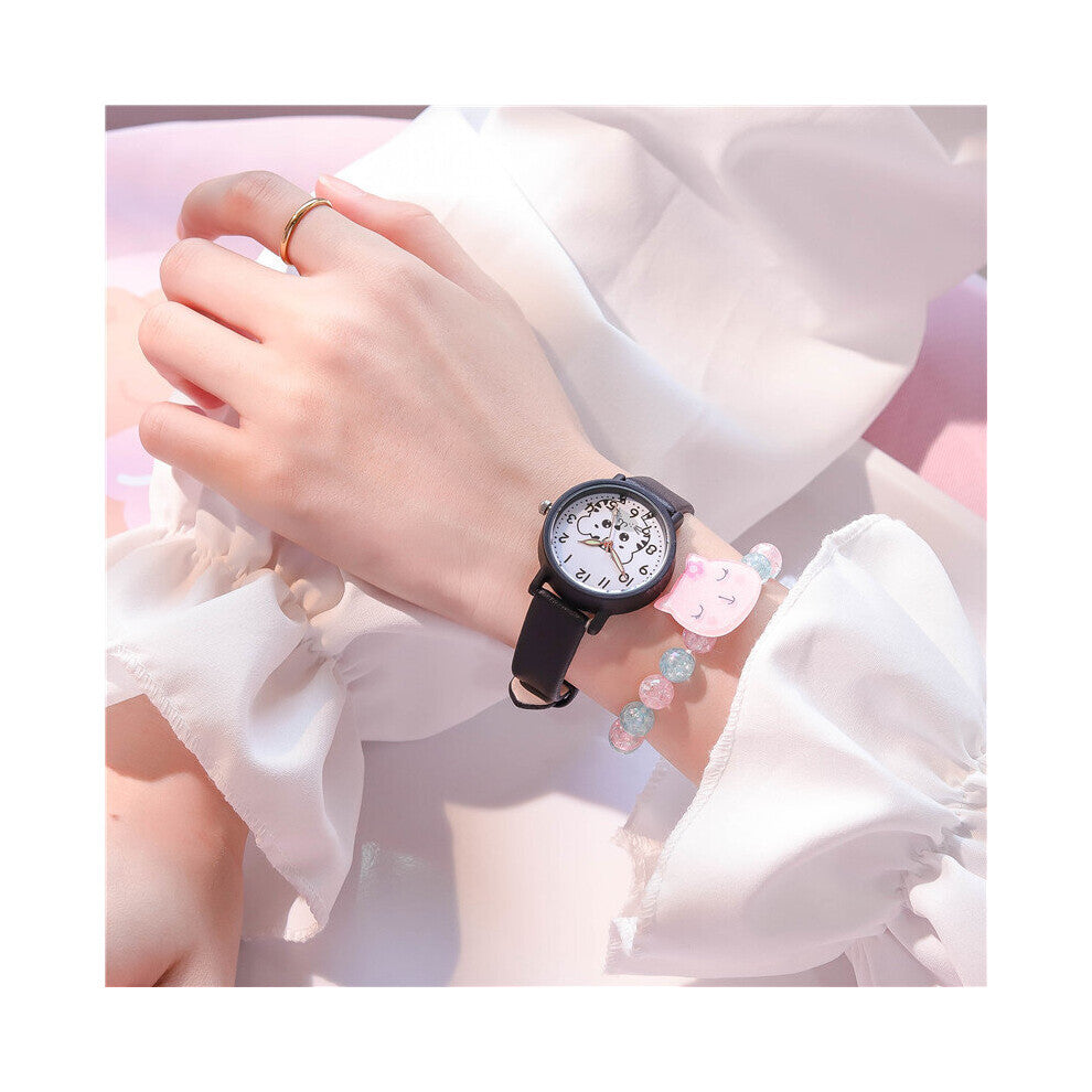 Round Quartz Cartoon Digital Dial Casual Wrist Watch Leather Strap Fashionable Clock Waterproof Wristwatch for Children