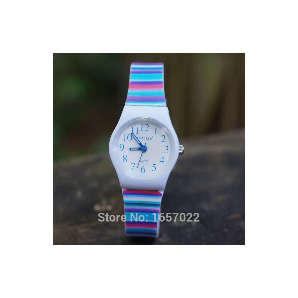 Hot children candy stripe strap wristwatches kids waterproof slim watches