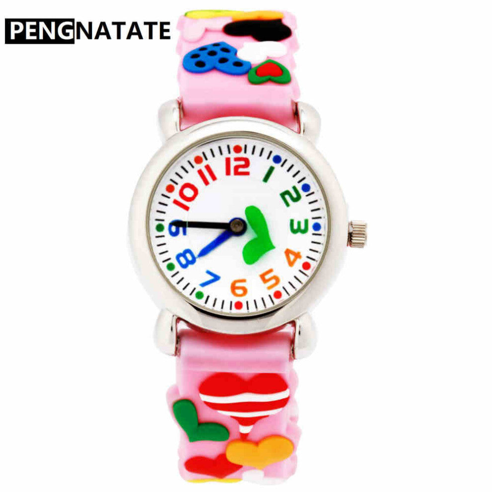 Children Wristwatch Lovely 3D Heart Strap Waterproof Silicone Cartoon Watches Girls Kids Watch