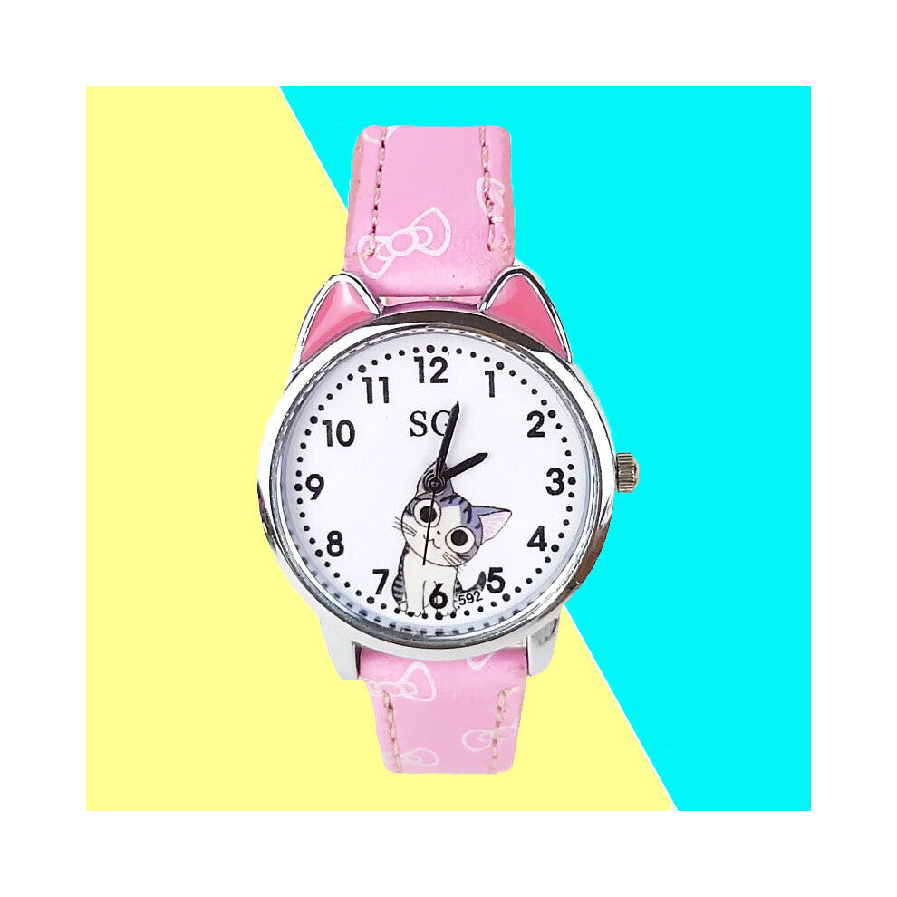 Cartoon Kitty Children Watches Boys Leather Strap Kids Watch Girls Student Wristwatch Clock Reloj Infantil Baby Gift Toy