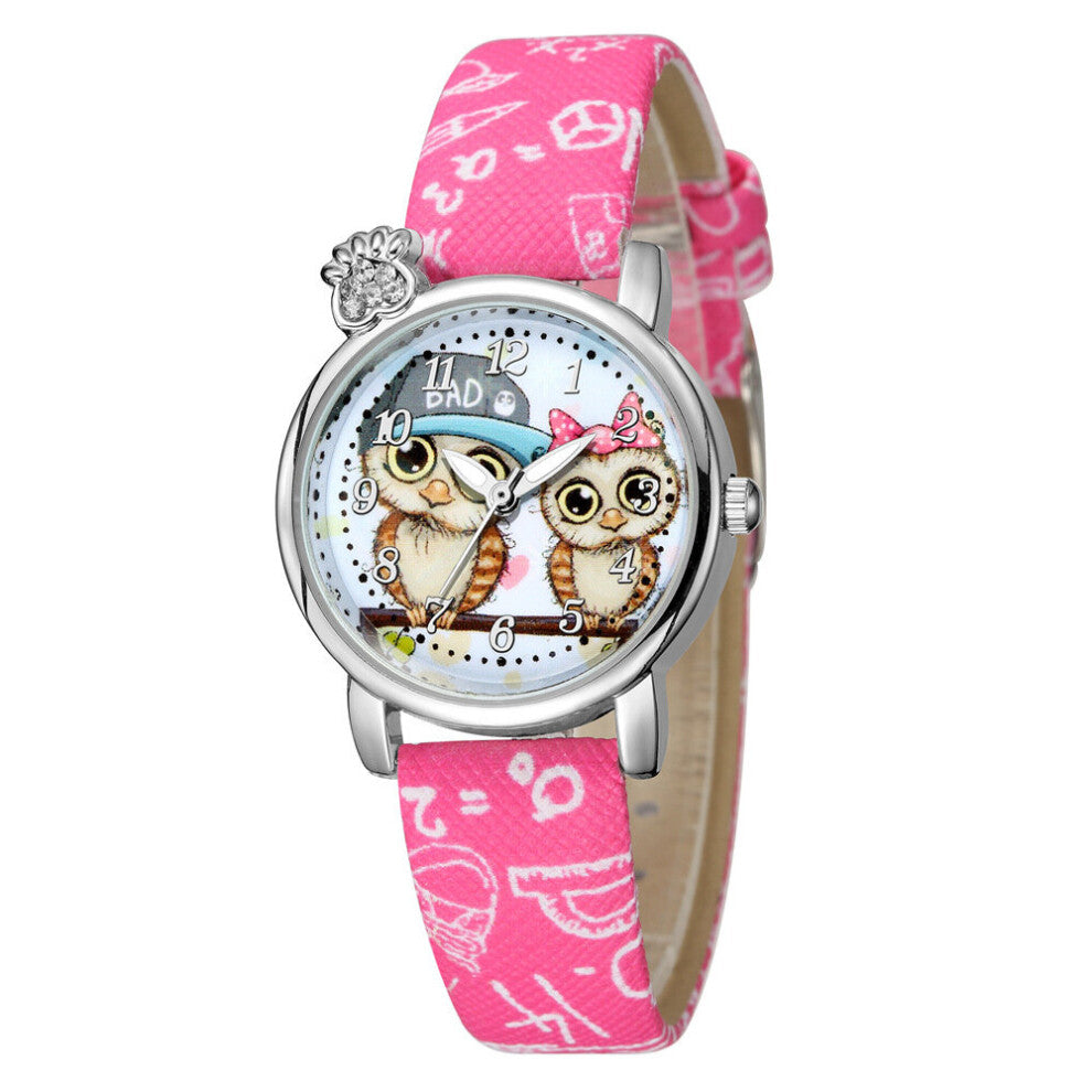 and Sweet Casual Style Owl Pattern Belt Watch Female Diamond-studded Boy Girl Children Cartoon Quartz Watch